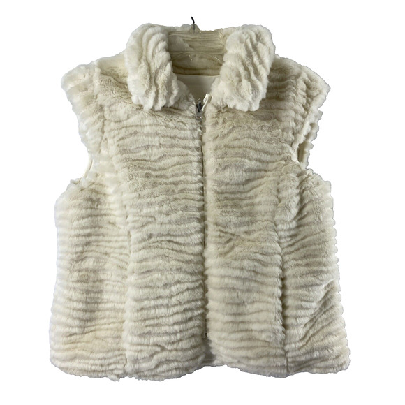 Incognita‎ Faux Fur Vest Womens Medium Cream Ivory White Pockets Full Zip - Picture 1 of 8
